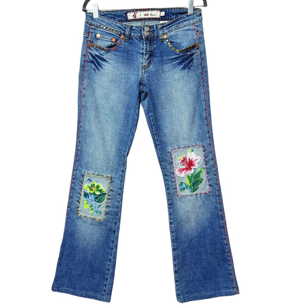 Joy Jeans Vintage Embroidered Japanese Brand Size 9 Straight Leg Semi Flare